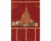 60-cm-Abschnitt Metallic-Patchworkstoff CHRISTMAS IS NEAR, Adventskalender, Weinrot-gold