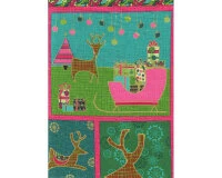60-cm-Rapport Metallic-Patchworkstoff MERRY LITTLE CHRISTMAS, Weihnachtsbilder, Grasgrün-fuchsia