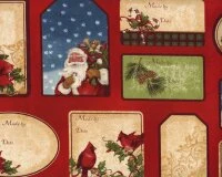 60-cm-Rapport Patchworkstoff HOLLY JOLLY CHRISTMAS Mit Weihnachts-Etiketten, Dunkelrot 5 60-cm-Rapport Patchworkstoff HOLLY JOLLY CHRISTMAS Mit Weihnachts-Etiketten, Dunkelrot – Bild 3