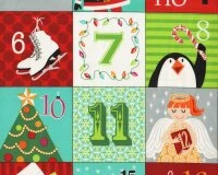 90-cm-Patchworkstoff-Abschnitt, Adventskalender A CHRISTMAS WISH, Weihnachtsfiguren, Weiß-hellgrün