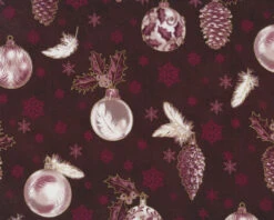 Metallic-Patchworkstoff CHRISTMAS IS NEAR, Christbaumschmuck, Aubergine-gold
