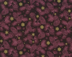 Metallic-Patchworkstoff CHRISTMAS IS NEAR, Kiefernzapfen, Aubergine-gold