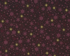 Metallic-Patchworkstoff CHRISTMAS IS NEAR, Schneekristalle, Aubergine-gold