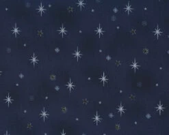Metallic-Patchworkstoff CHRISTMAS IS NEAR, Sterne, Dunkelblau-silber