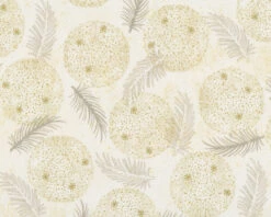 Metallic-Patchworkstoff CHRISTMAS IS NEAR, Weihnachtskugeln, Creme-gold