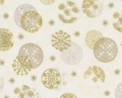 Metallic-Patchworkstoff MAGIC CHRISTMAS, Weihnachtskugeln, Weiß-gold Metallic
