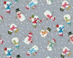 Metallic-Patchworkstoff MERRY CHRISTMAS, Schneemänner, Grau, Hilco
