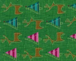 Metallic-Patchworkstoff MERRY LITTLE CHRISTMAS, Rentiere Und Tannen, Moosgrün-gold Metallic