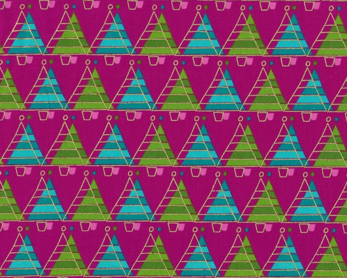 Metallic-Patchworkstoff MERRY LITTLE CHRISTMAS, Tannenbaum-Reihen, Fuchsia-grasgrün 3 Metallic-Patchworkstoff MERRY LITTLE CHRISTMAS, Tannenbaum-Reihen, Fuchsia-grasgrün