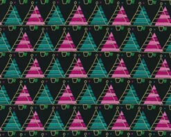 Metallic-Patchworkstoff MERRY LITTLE CHRISTMAS, Tannenbaum-Reihen, Schwarz-petrol