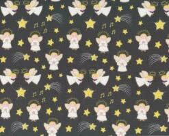 Patchworkstoff A LITTLE CHRISTMAS STAR, Weihnachtsengel, Dunkles Moosgrün-weiß