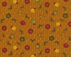 Patchworkstoff A MOOSE FOR CHRISTMAS, Weihnachtskugeln, Goldbraun-rot