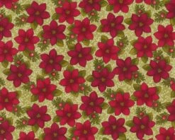 Patchworkstoff A MOOSE FOR CHRISTMAS, Weihnachtsstern-Blüten, Dunkelrot-olivgrün