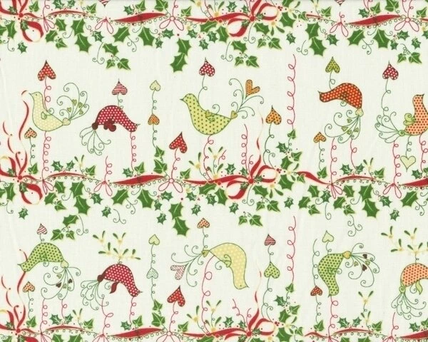 Patchworkstoff "Christmas Bird" Mit Zarten Vögelchen Und Ilex-Ranke, Rot-grün-cremé 3 Patchworkstoff "Christmas Bird" Mit Zarten Vögelchen Und Ilex-Ranke, Rot-grün-cremé