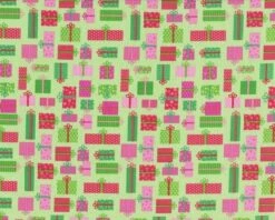 Patchworkstoff "Christmas Candy" Mit Vielen Kleinen Geschenken, Hellgrün-grün-rot