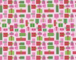 Patchworkstoff "Christmas Candy" Mit Vielen Kleinen Geschenken, Rosa-grün-rot