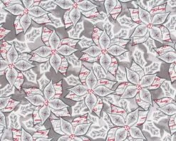 Patchworkstoff CHRISTMAS DREAMS, Weihnachtsstern-Blüten, Steingrau-weiß