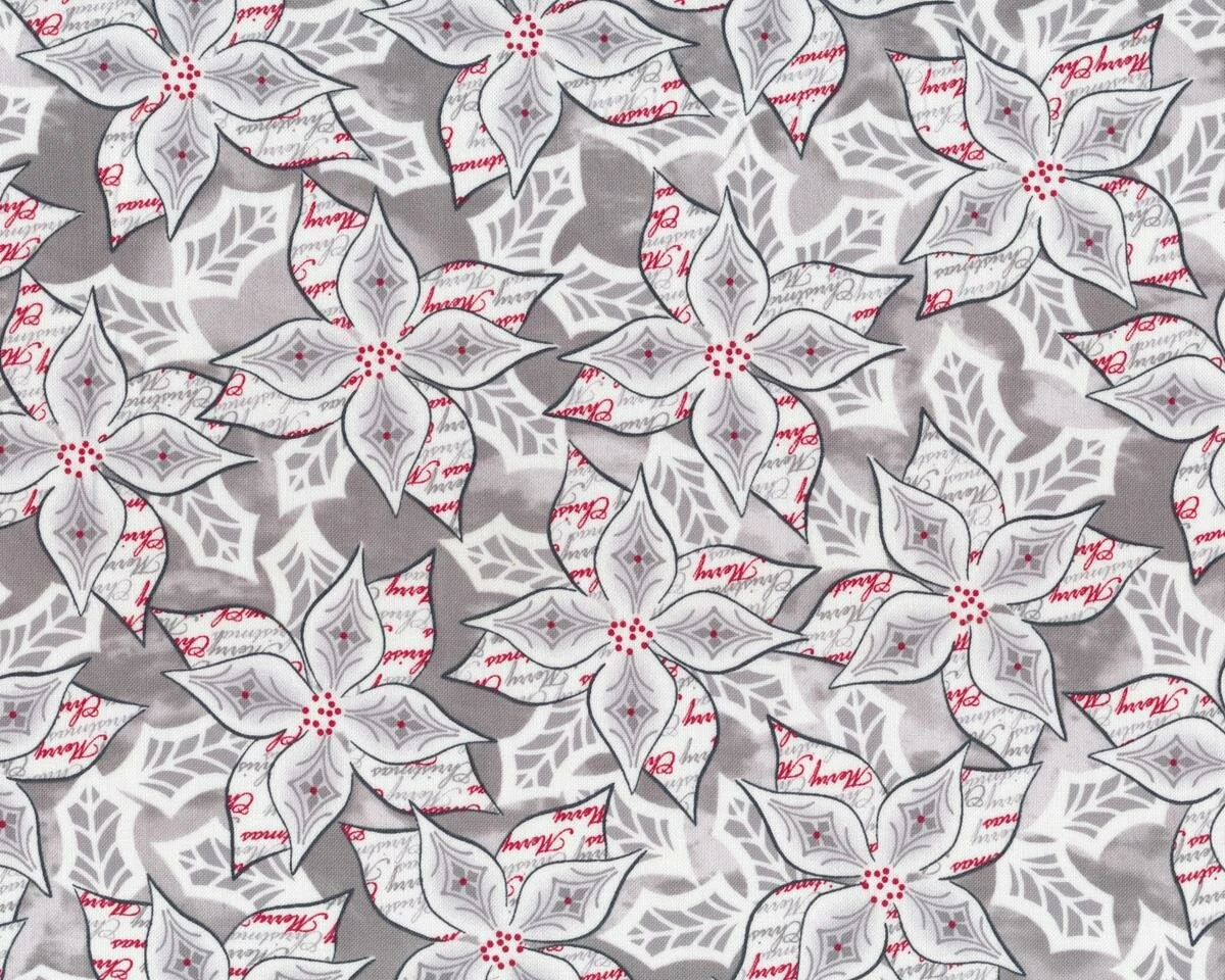 Patchworkstoff CHRISTMAS DREAMS, Weihnachtsstern-Blüten, Steingrau-weiß 3 Patchworkstoff CHRISTMAS DREAMS, Weihnachtsstern-Blüten, Steingrau-weiß