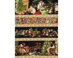Patchworkstoff CHRISTMAS EMPORIUM, Längsbordüren Nostalgie-Weihnachten, Schwarz