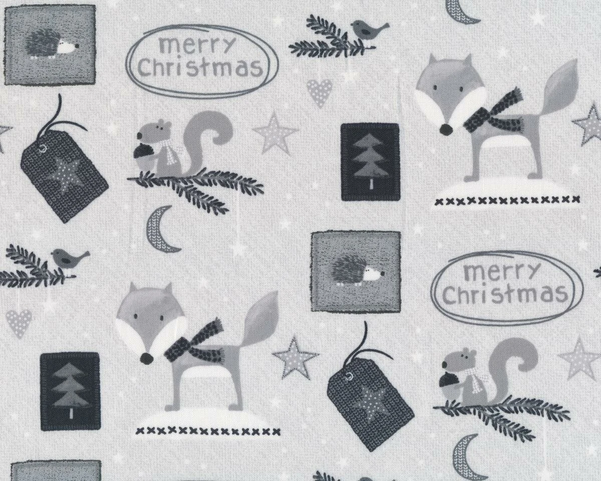 Patchworkstoff CHRISTMAS FOR FRIENDS, Weihnachtsfuchs Und Eichhörnchen, Hellgrau-steingrau 3 Patchworkstoff CHRISTMAS FOR FRIENDS, Weihnachtsfuchs Und Eichhörnchen, Hellgrau-steingrau