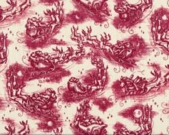 Patchworkstoff CHRISTMAS IN THE WOODS Mit Rentierschlitten, Weinrot-creme