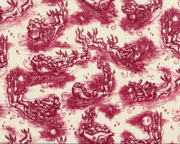 Patchworkstoff CHRISTMAS IN THE WOODS Mit Rentierschlitten, Weinrot-creme 3 Patchworkstoff CHRISTMAS IN THE WOODS Mit Rentierschlitten, Weinrot-creme