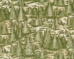 Patchworkstoff CHRISTMAS IN THE WOODS Mit Tannenwald, Olivegrün-hellbeige