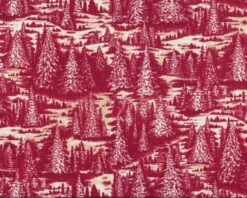 Patchworkstoff CHRISTMAS IN THE WOODS Mit Tannenwald, Weinrot-hellbeige