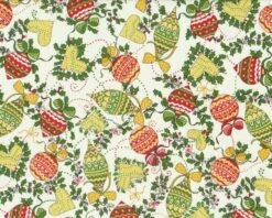 Patchworkstoff "Christmas Ornaments" Mit Christbaum-Schmuck, Rot-grün-pastellgelb