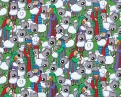 Patchworkstoff "Christmas Sheperds" Mit Hirten Und Schafherde, Grau-grün-türkis