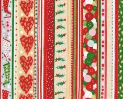 Patchworkstoff "Christmas Time" Mit Weihnachts-Musterstreifen, Rot-grün