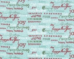 Patchworkstoff "Christmas Time", Weihnachts-Grüße, Dunkelrot-grün-hellblau