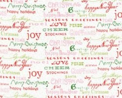 Patchworkstoff "Christmas Time", Weihnachts-Grüße, Rot-rosa-hellgrün