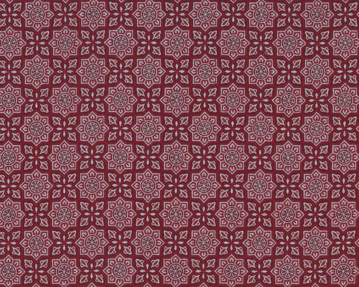 Patchworkstoff GOLD & SILBER CHRISTMAS, Blüten-Fliesenmuster, Dunkelrot-silber Metallic 3 Patchworkstoff GOLD & SILBER CHRISTMAS, Blüten-Fliesenmuster, Dunkelrot-silber Metallic