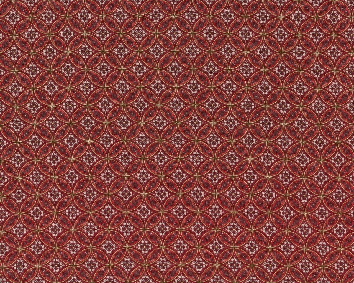 Patchworkstoff GOLD & SILBER CHRISTMAS, Zirkelkreis-Blüten, Gedecktes Rot-gold Metallic 3 Patchworkstoff GOLD & SILBER CHRISTMAS, Zirkelkreis-Blüten, Gedecktes Rot-gold Metallic