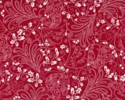 Patchworkstoff "Holiday Pixie Christmas" Mit Weihnachtlichem Blätter-Punkte-Muster, Dunkelrot-weiß