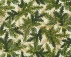 Patchworkstoff HOLLY JOLLY CHRISTMAS Mit Tannengrün-Zweigen, Moosgrün-hellbeige