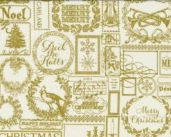 Patchworkstoff LOST & FOUND CHRISTMAS, Kerzenleuchter Und Schrift, Creme-gedecktes Limette