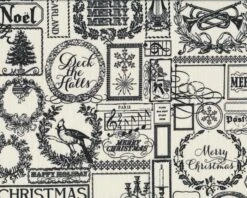 Patchworkstoff LOST & FOUND CHRISTMAS, Kerzenleuchter Und Schrift, Wollweiß-schwarz