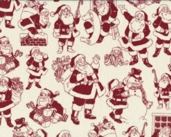 Patchworkstoff LOST & FOUND CHRISTMAS, Weihnachtsmänner, Creme-gedecktes Weinrot