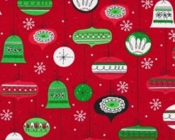 Patchworkstoff RETRO CHRISTMAS Mit Christbaumkugeln, Rot-grün-weiß