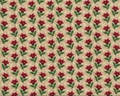 Patchworkstoff "Spirit Of Christmas" Mit Kleinen Kelchblüten, Dunkelrot-moosgrün-beige