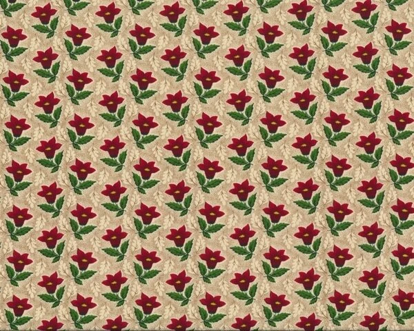 Patchworkstoff "Spirit Of Christmas" Mit Kleinen Kelchblüten, Dunkelrot-moosgrün-beige 3 Patchworkstoff "Spirit Of Christmas" Mit Kleinen Kelchblüten, Dunkelrot-moosgrün-beige