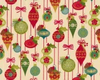 Patchworkstoff TOLE CHRISTMAS, Christbaum-Kugeln, Rot-moosgrün, Moda Fabrics